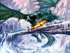 Dragon crachant des flammes sur des guerriers aventurés sur un pont,  image fond ecran 0010