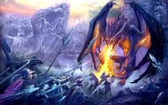 Dragon monstre crachant du feu sur une armée, image fond ecran 0009