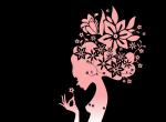 Fond écran deux tons femme tenue fleur dans sa main et fleur tete couleurs noir et rose