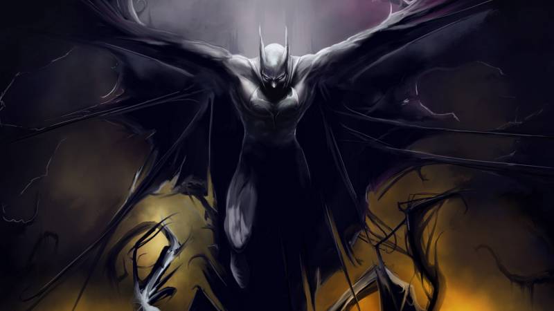 Batman art work création artistique dessin fond écran hd tons sombres jaunes