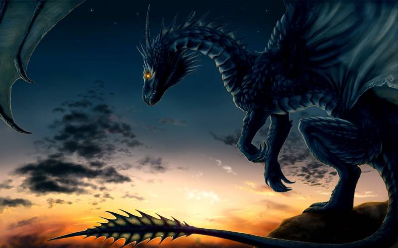 Dragon sur un rocher, fond ciel, image fond ecran 0012