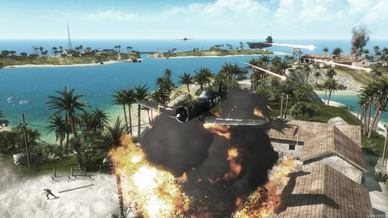 Fond ecran battlefield image hd iles avion porte avion explosion raid avion
