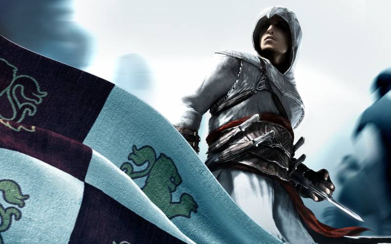Fond écran assassin s creed magnifique rendu drapeau et habits armes assassin personnage