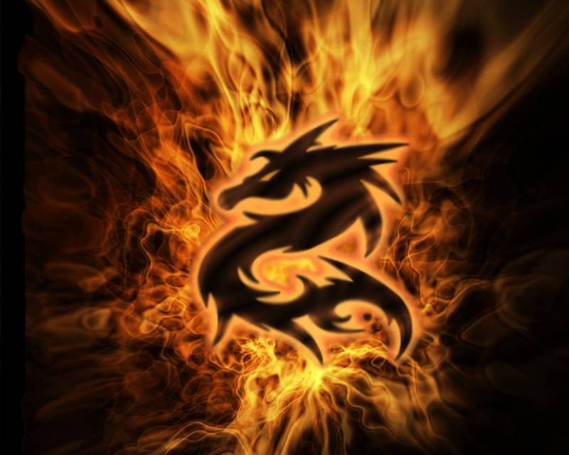 Icône de dragon sur fond de flammes, feu image fond ecran 0067
